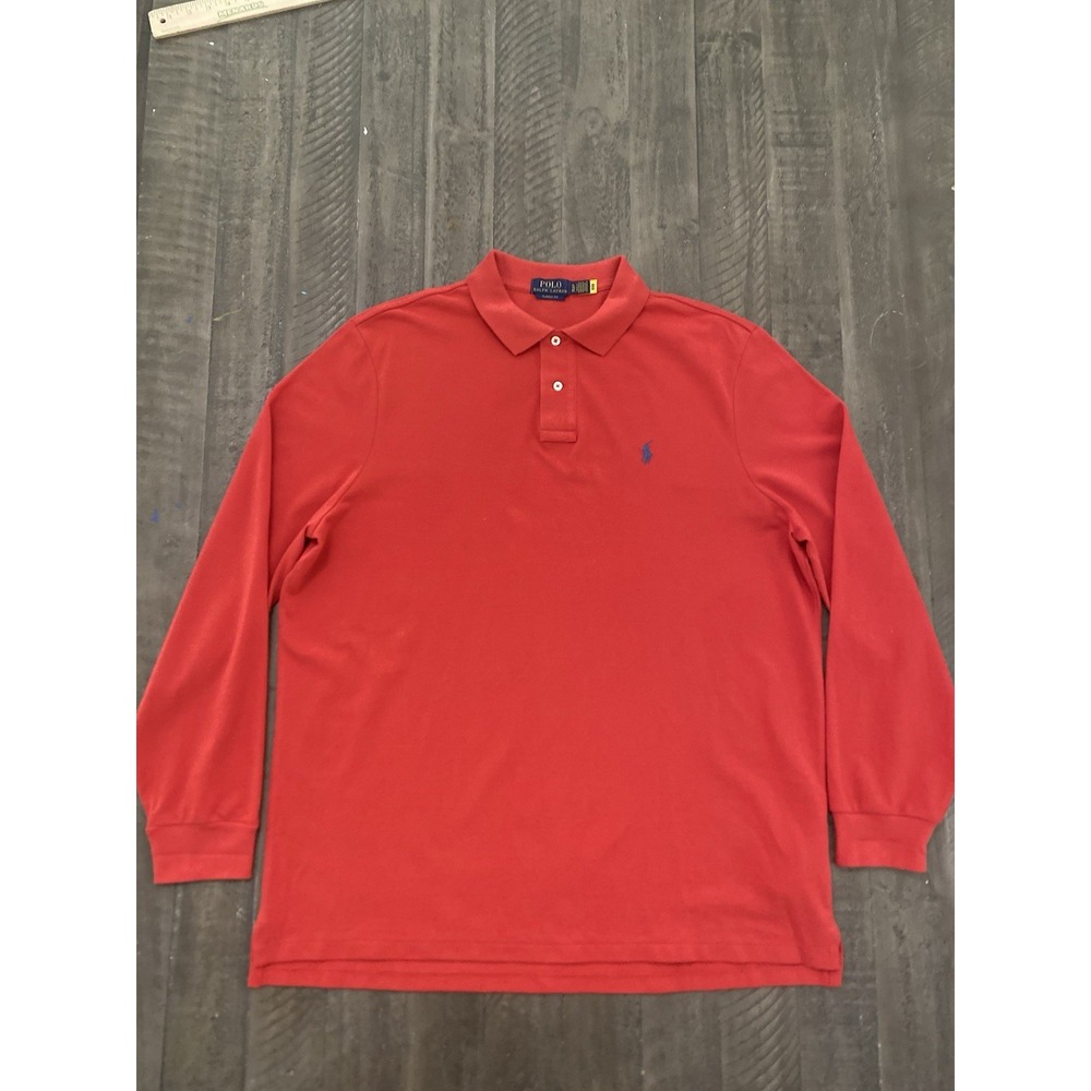 Ralph Lauren Polo Long Sleeve Shirt Red Blue Pony Mesh Men's XL Custom Slim Fit